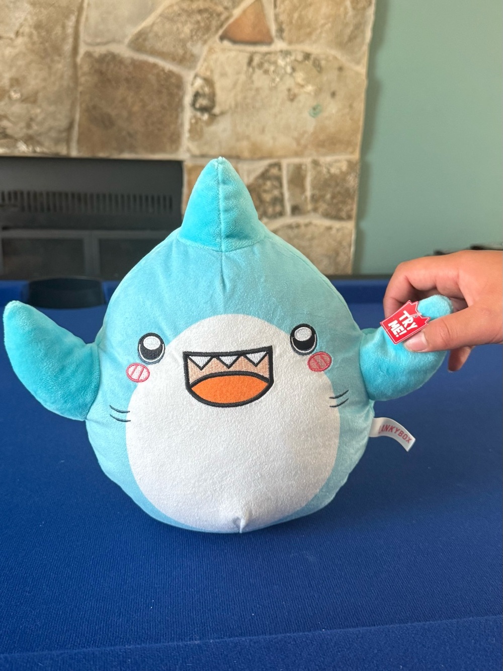 Ty Aqua Blue Shark Plush with White Belly and Orange Mouth